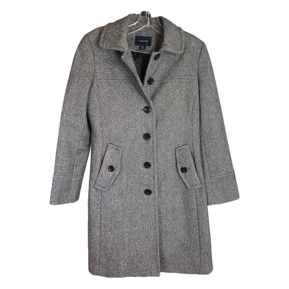 Lands' End Peacoat Womens Sz 2P Gray Tweed Long Sleeve Button Pockets